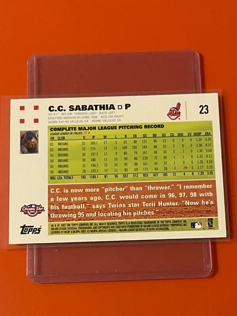 C.C. Sabathia #23 2007 Topps Opening Day Baseball Trading Card